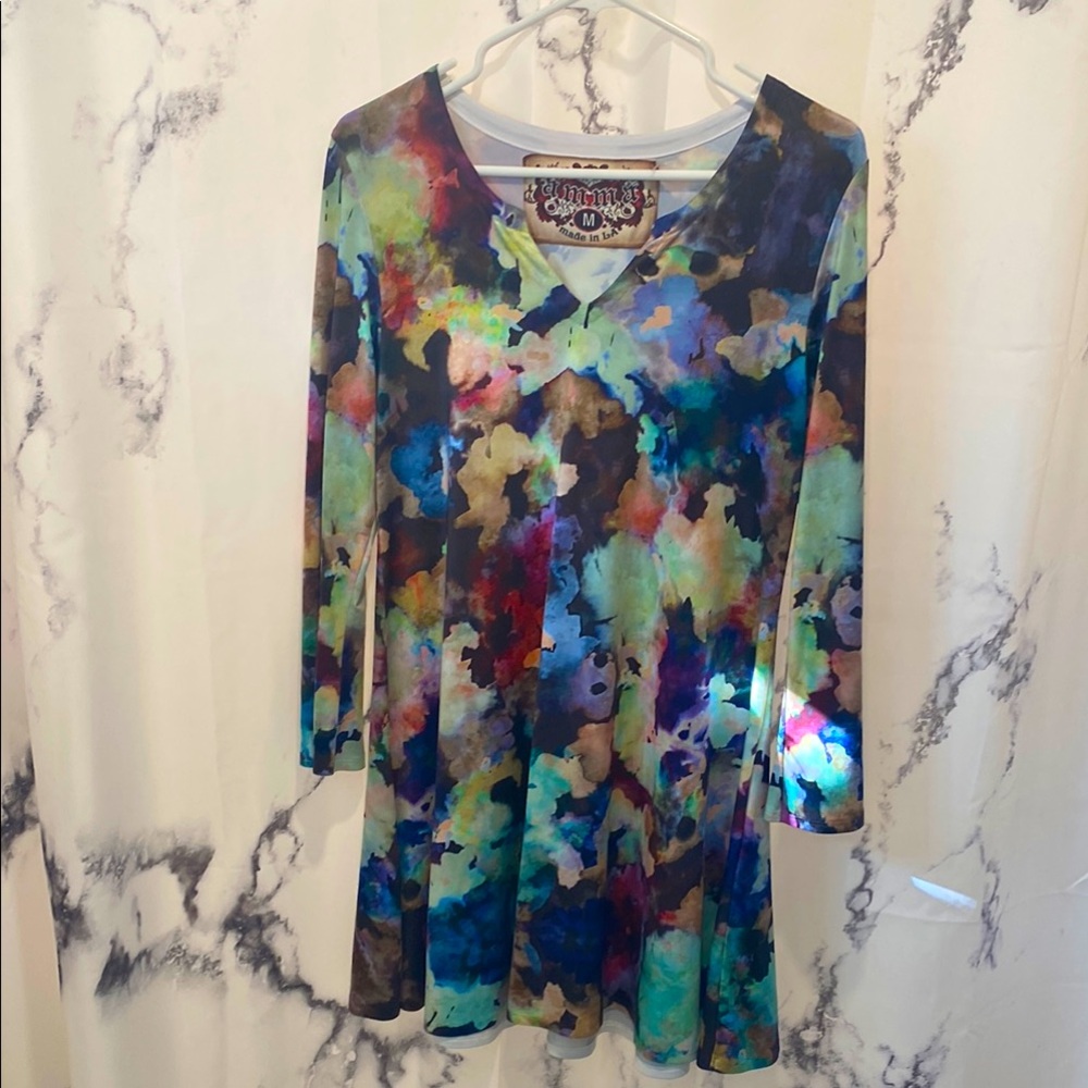 Y2K Amma Made in LA Amma Design Colorful Abstract Long Sleeve Dress